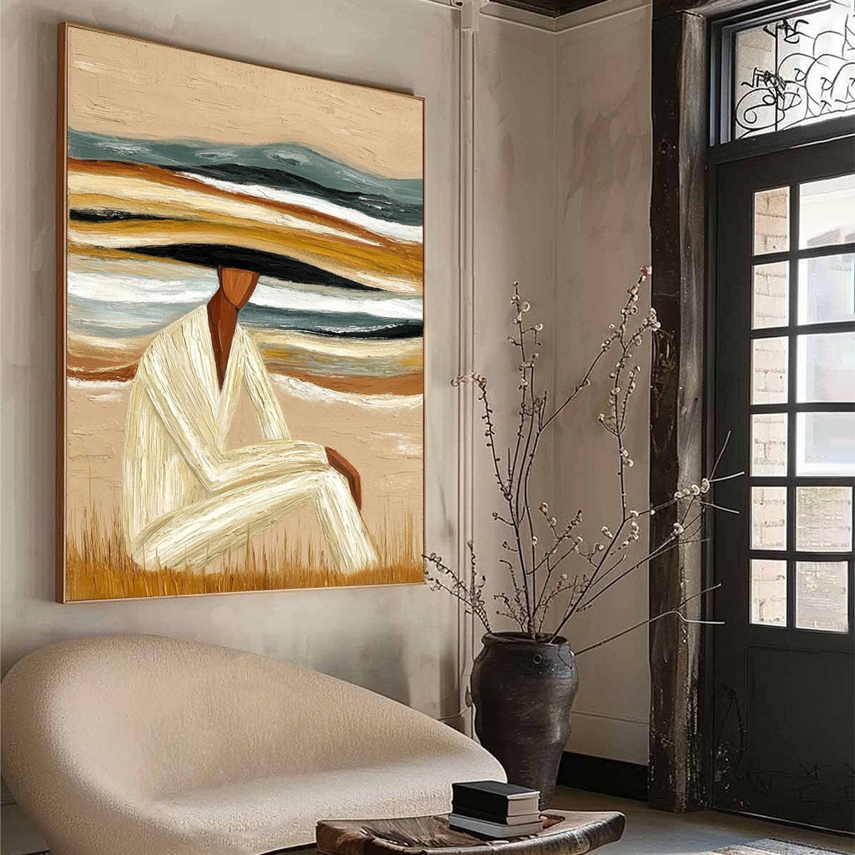 Abstract Figurative Impasto Oil Painting – Earthen Repose