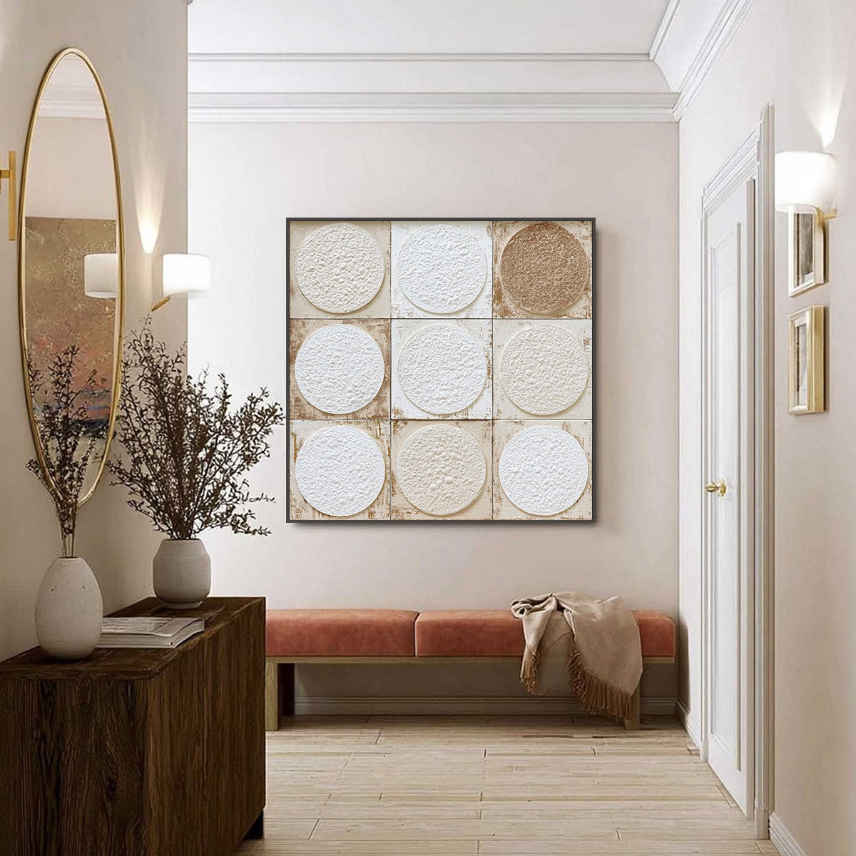 White and Beige Wabi-Sabi Celestial Textured Oil Painting – Earthen Rhythm