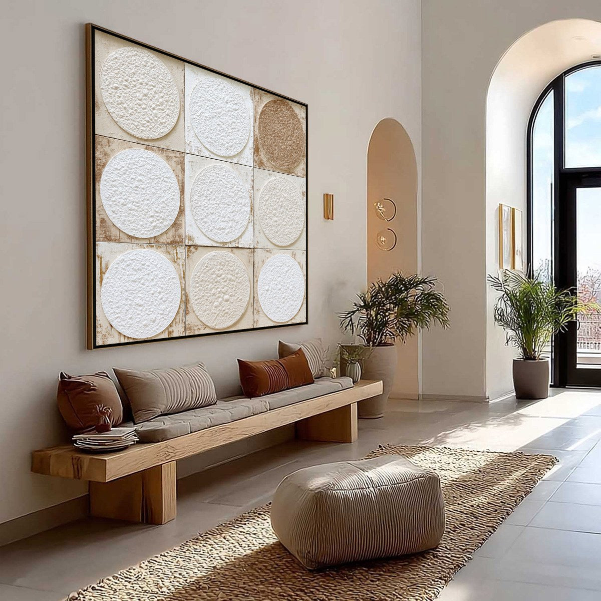 White and Beige Wabi-Sabi Celestial Textured Oil Painting – Earthen Rhythm