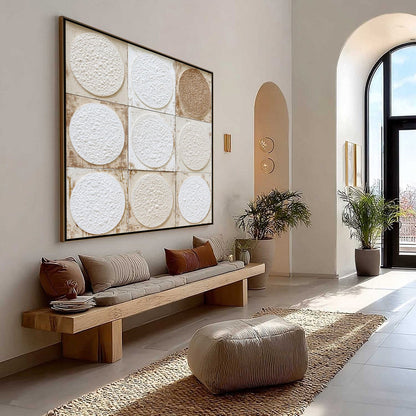 White and Beige Wabi-Sabi Celestial Textured Oil Painting – Earthen Rhythm