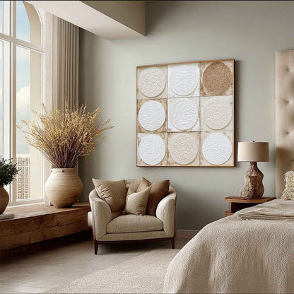 White and Beige Wabi-Sabi Celestial Textured Oil Painting – Earthen Rhythm