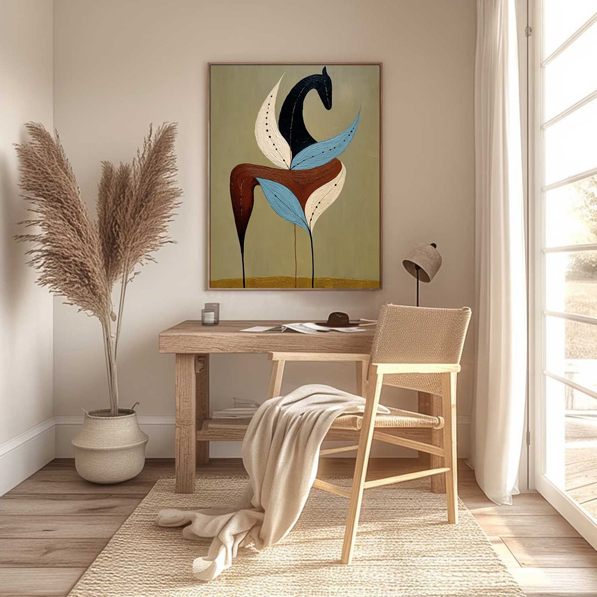 Blue and Black Wabi-Sabi Horse Impasto Oil Painting – Earthen Steed