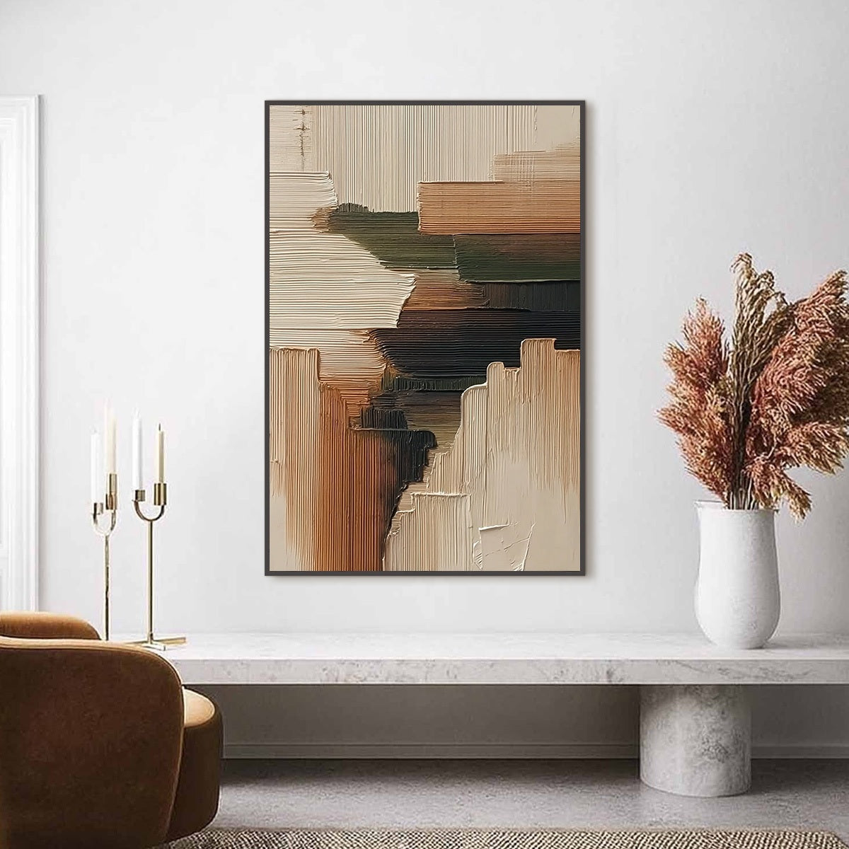 Earthen Strata – Wabi-Sabi Forest Oil Painting, view 2