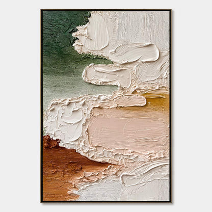 Earthen Veil hand-painted blush pink and terracotta textured coastal landscape painting rolled canvas option