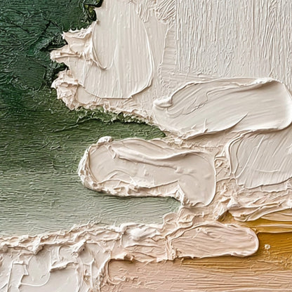 Earthen Veil hand-painted blush pink and terracotta textured coastal landscape painting shown with white frame