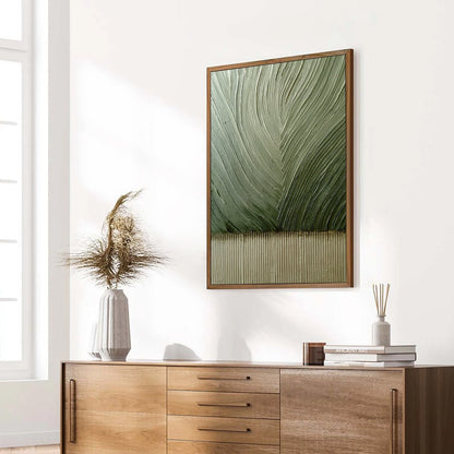 Green and Beige Wabi-Sabi Botanical Textured Oil Painting – Earthen Weave