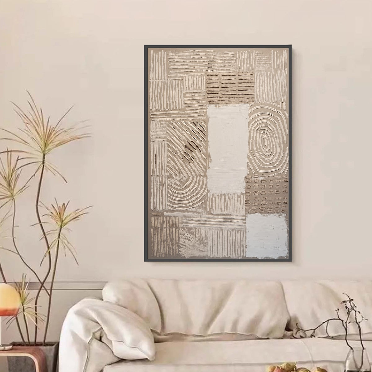 White and Beige Wabi-Sabi Abstract Textured Oil Painting – Earthen Weave