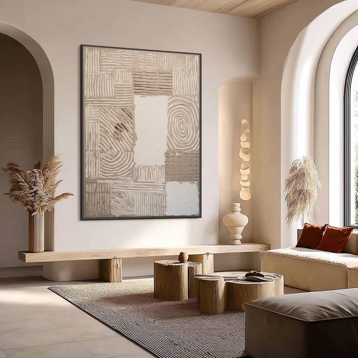 White and Beige Wabi-Sabi Abstract Textured Oil Painting – Earthen Weave