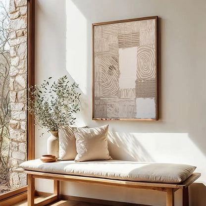 White and Beige Wabi-Sabi Abstract Textured Oil Painting – Earthen Weave