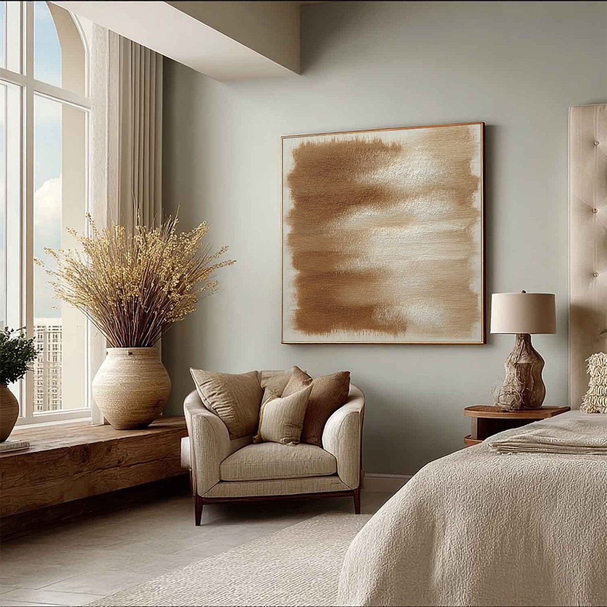 Wabi-Sabi Landscape Textured Oil Painting – Earthen Whispers