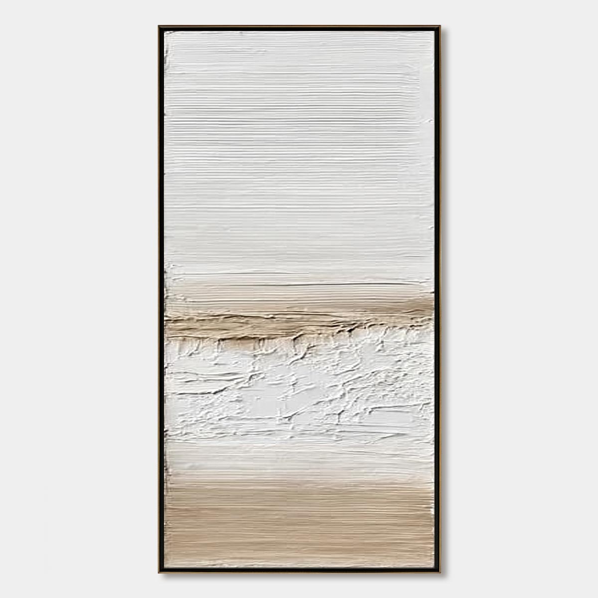 Earthen Horizon hand-painted white and beige textured coastal landscape painting rolled canvas option