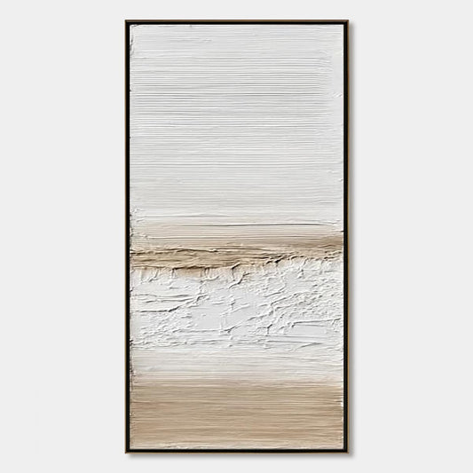 Earthen Horizon hand-painted white and beige textured coastal landscape painting rolled canvas option