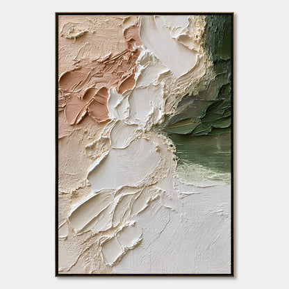Earth's Embrace hand-painted ocean blue, ivory and soft neutral tones textured coastal abstract painting rolled canvas option