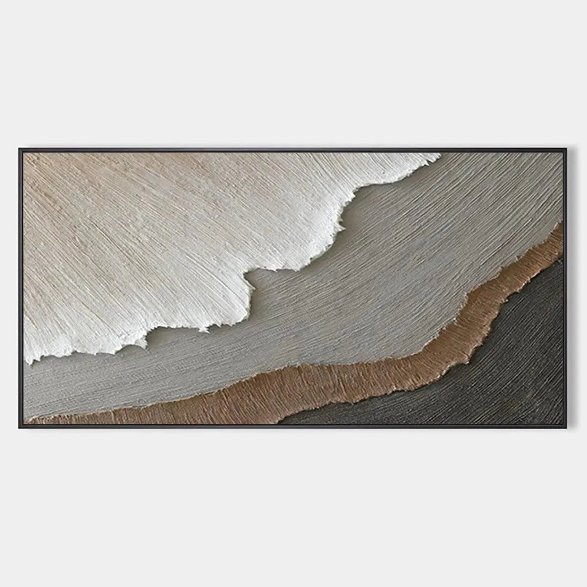 Earth Tones hand-painted white, beige, soft grey and earth brown textured coastal landscape painting rolled canvas option
