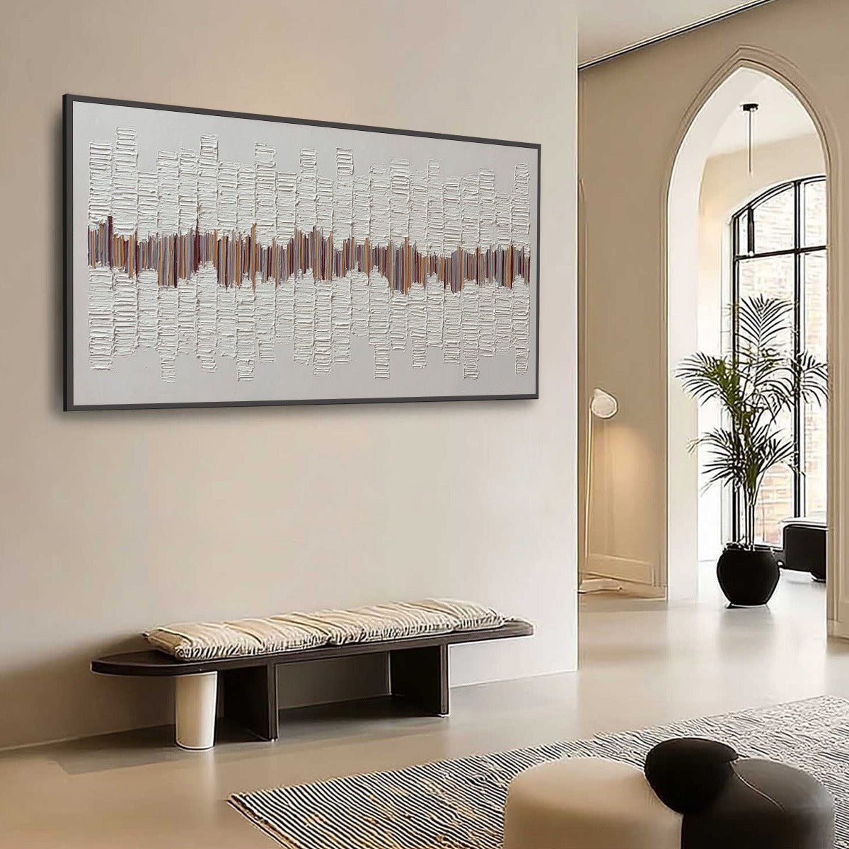 Grey and White Wabi-Sabi City Skyline Impasto Oil Painting – Echoes In Silence