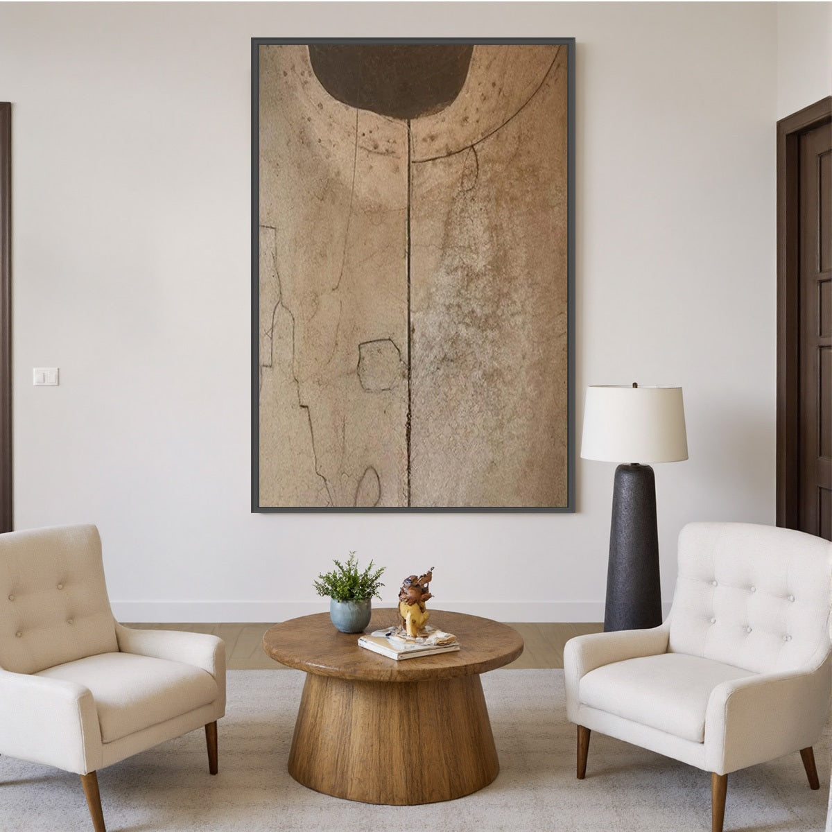 Black and Beige Wabi-Sabi Celestial Textured Oil Painting – Echoes Of Earth