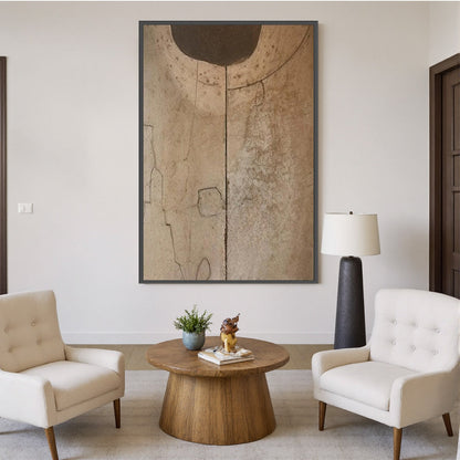Black and Beige Wabi-Sabi Celestial Textured Oil Painting – Echoes Of Earth