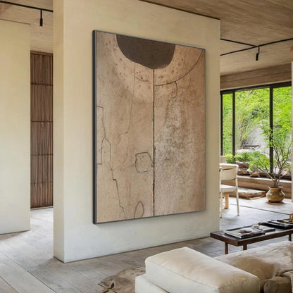 Black and Beige Wabi-Sabi Celestial Textured Oil Painting – Echoes Of Earth