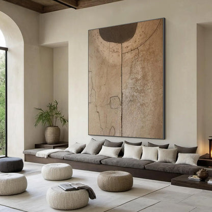 Black and Beige Wabi-Sabi Celestial Textured Oil Painting – Echoes Of Earth