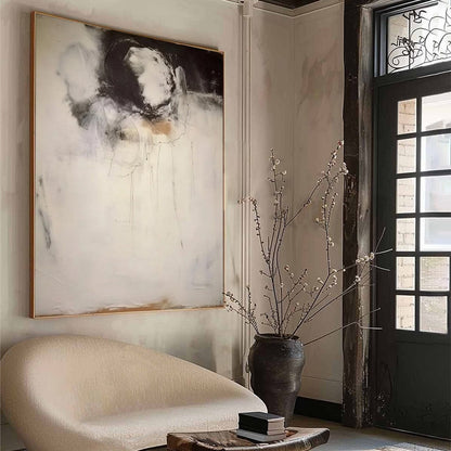 Gold and Black Wabi-Sabi Abstract Textured Oil Painting – Echoes Of Silence