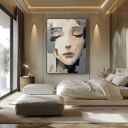 Grey and White Abstract Figurative Impasto Oil Painting – Echoes Of Silence