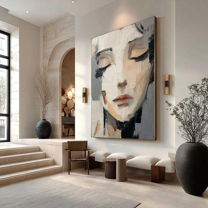 Grey and White Abstract Figurative Impasto Oil Painting – Echoes Of Silence
