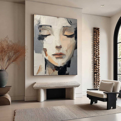 Grey and White Abstract Figurative Impasto Oil Painting – Echoes Of Silence