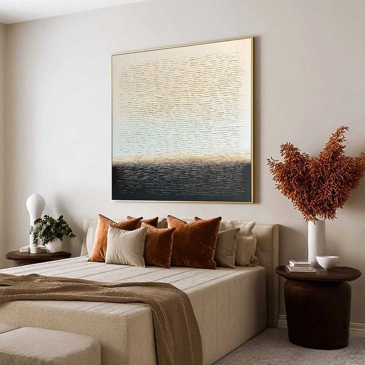 Black and White Wabi-Sabi Valley Textured Oil Painting – Echoes Of Stillness