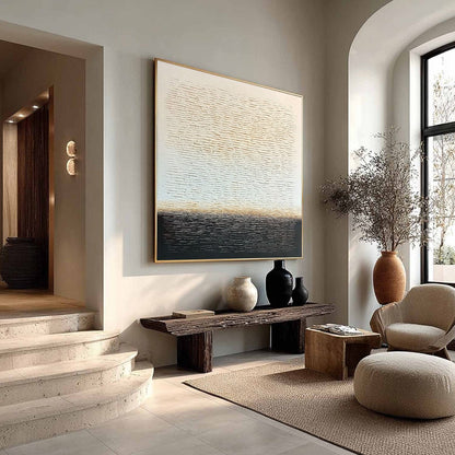 Black and White Wabi-Sabi Valley Textured Oil Painting – Echoes Of Stillness