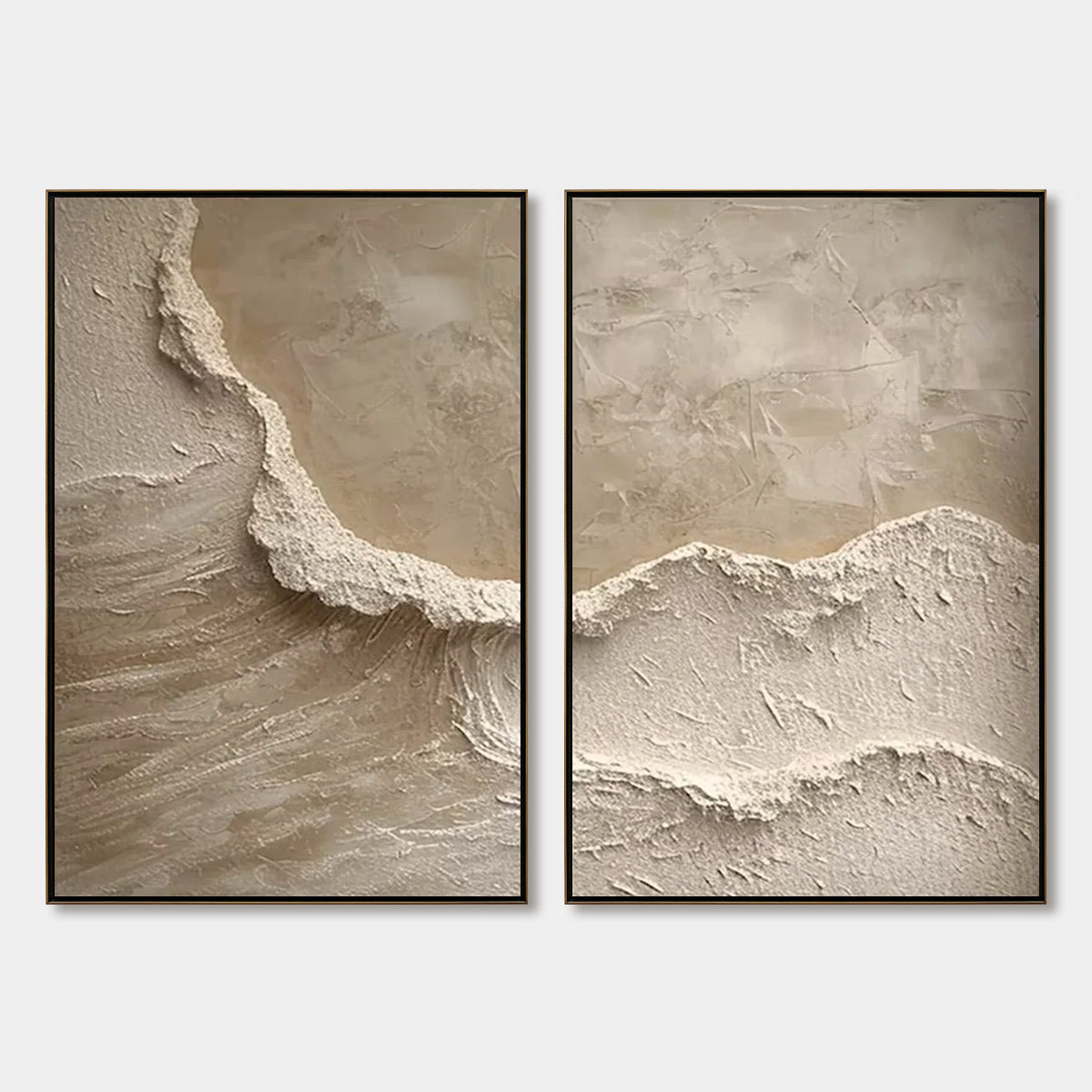 Echoes Of The Shore hand-painted beige and sand textured ocean wave painting rolled canvas option