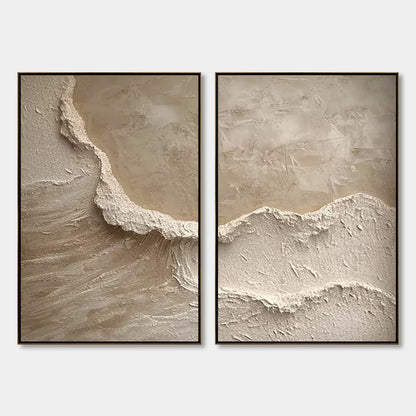 Echoes Of The Shore hand-painted beige and sand textured ocean wave painting rolled canvas option
