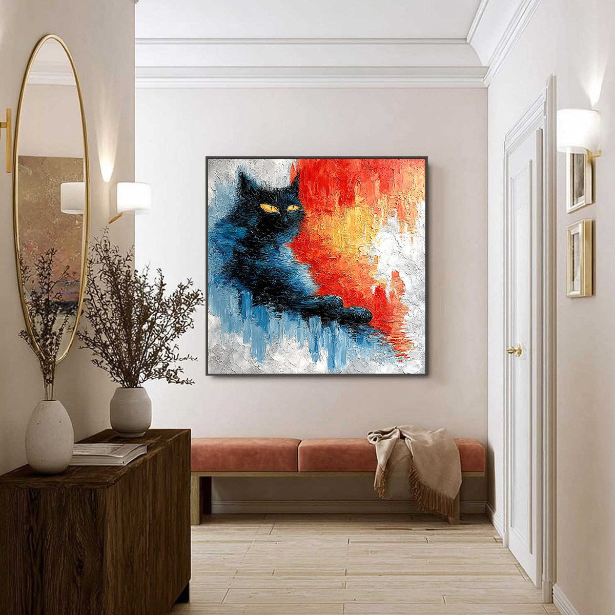 Black Cat Impasto Oil Painting – Ember Eyes