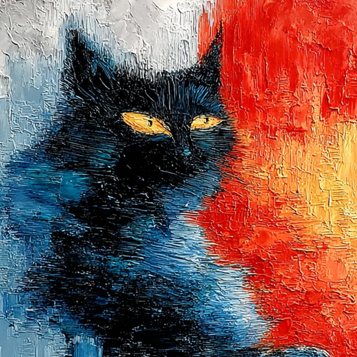 Ember Eyes – Cat Impasto Oil Painting, view 5