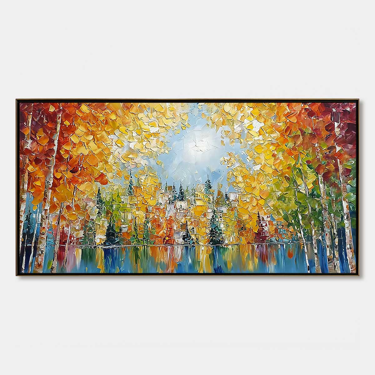 Emberglow Forest hand-painted gold and orange textured forest landscape painting rolled canvas option