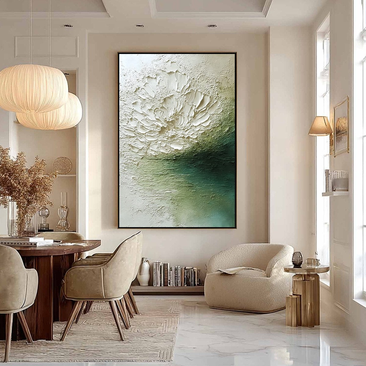 Emerald and Green Wabi-Sabi Floral Textured Painting – Emerald Bloom