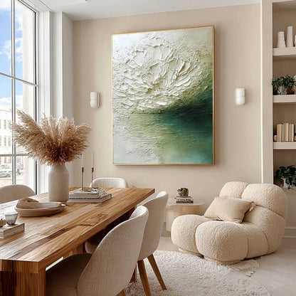 Emerald and Green Wabi-Sabi Floral Textured Painting – Emerald Bloom