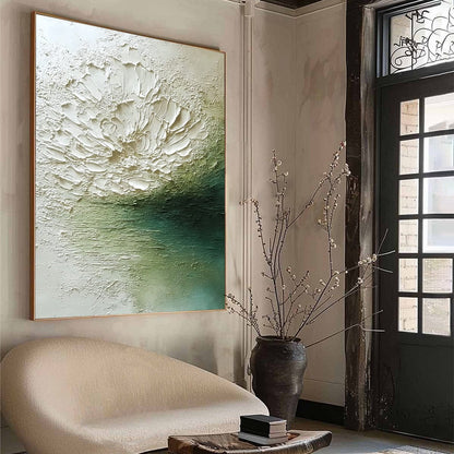 Emerald and Green Wabi-Sabi Floral Textured Painting – Emerald Bloom