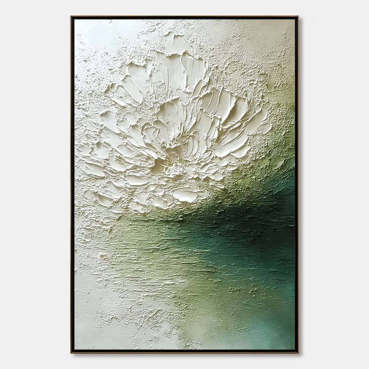 Emerald Bloom – Wabi-Sabi Floral Painting, view 1