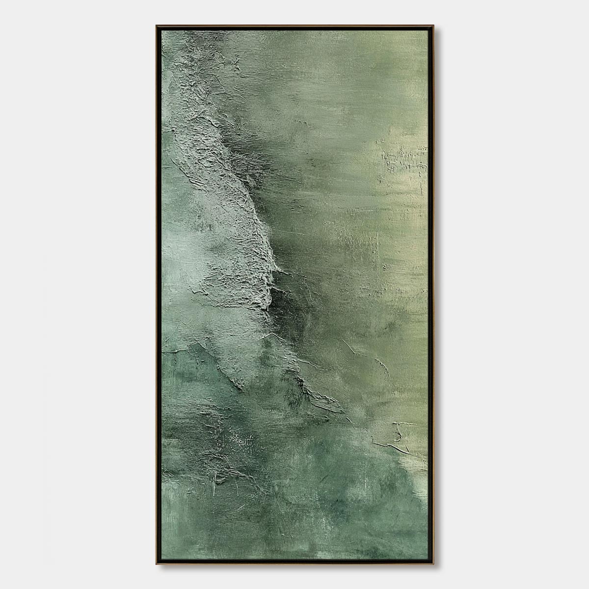 Emerald Depths hand-painted emerald green and ivory textured coastal abstract painting rolled canvas option