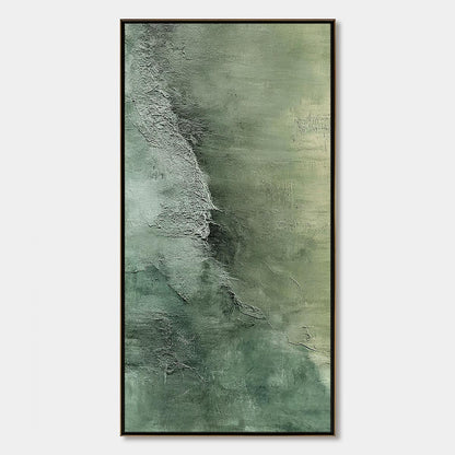 Emerald Depths hand-painted emerald green and ivory textured coastal abstract painting rolled canvas option