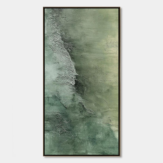 Emerald Depths hand-painted emerald green and ivory textured coastal abstract painting rolled canvas option