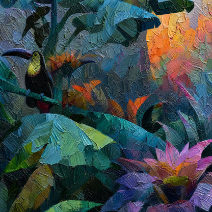 Emerald Hideaway – Toucan Impasto Oil Painting, view 3