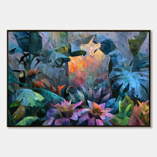 Emerald Hideaway – Toucan Impasto Oil Painting, view 1