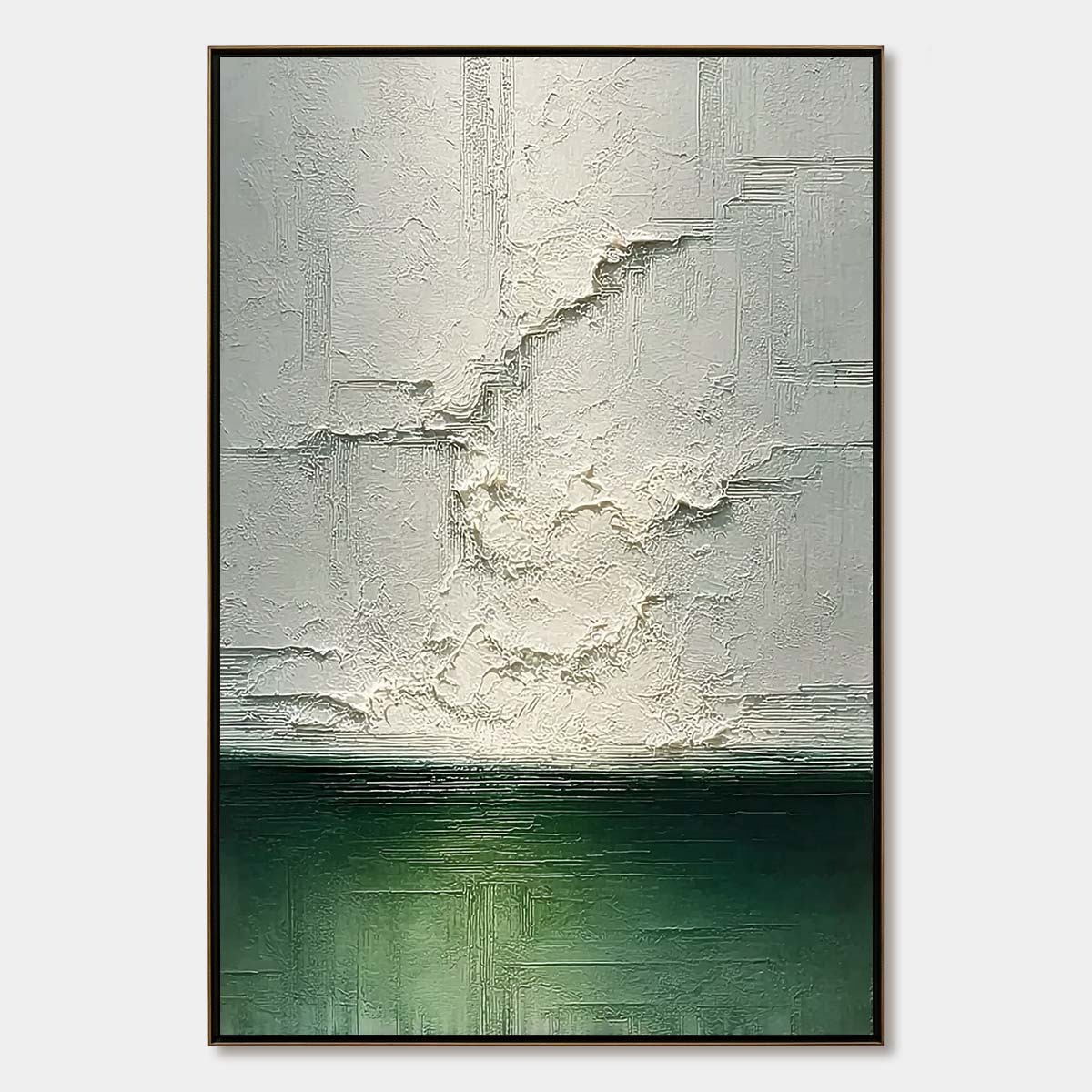 Emerald Horizon hand-painted emerald green and ivory textured coastal abstract painting rolled canvas option