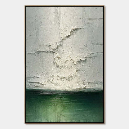 Emerald Horizon hand-painted emerald green and ivory textured coastal abstract painting rolled canvas option