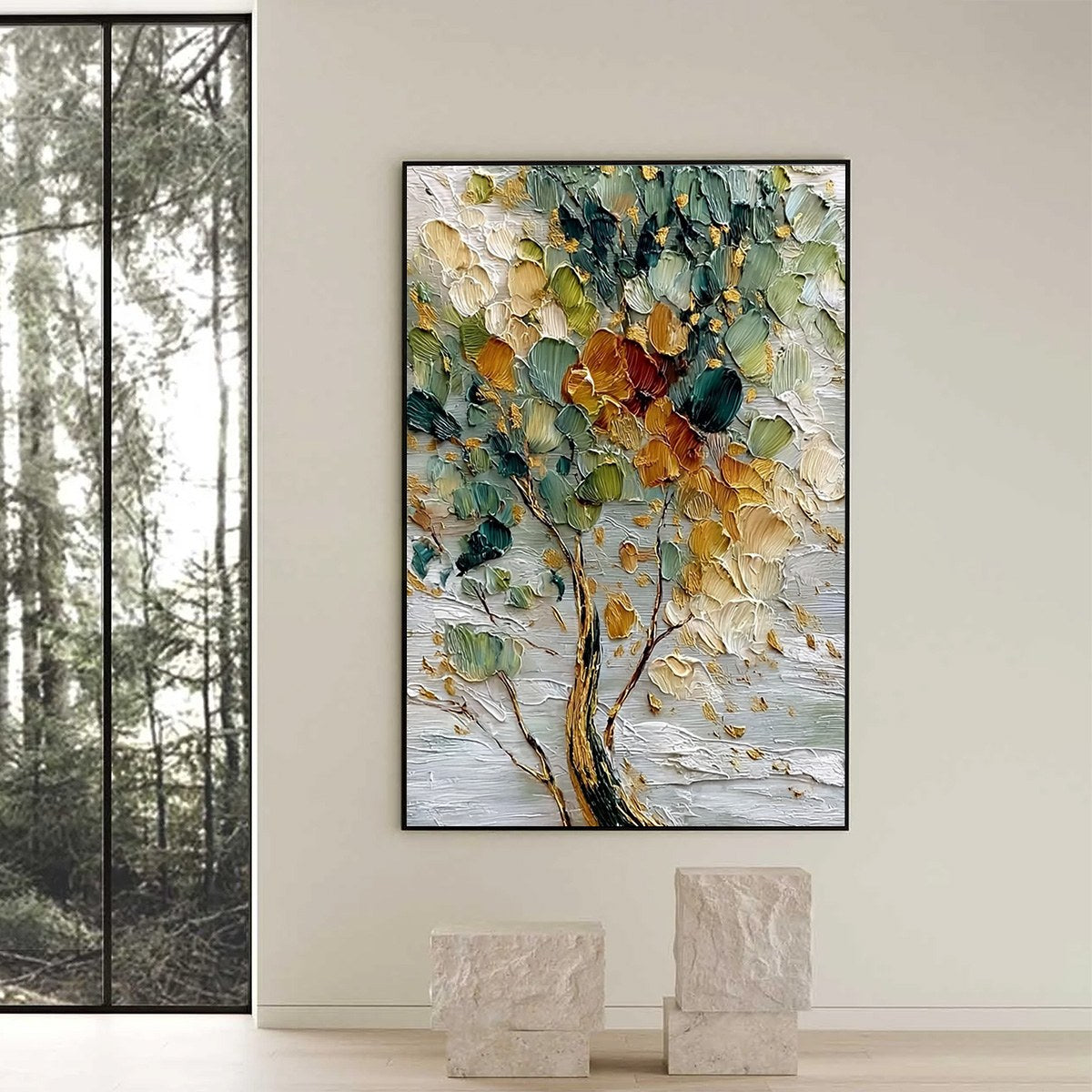 Emerald and Gold Tree Palette Knife Painting – Emerald Jewel Tree