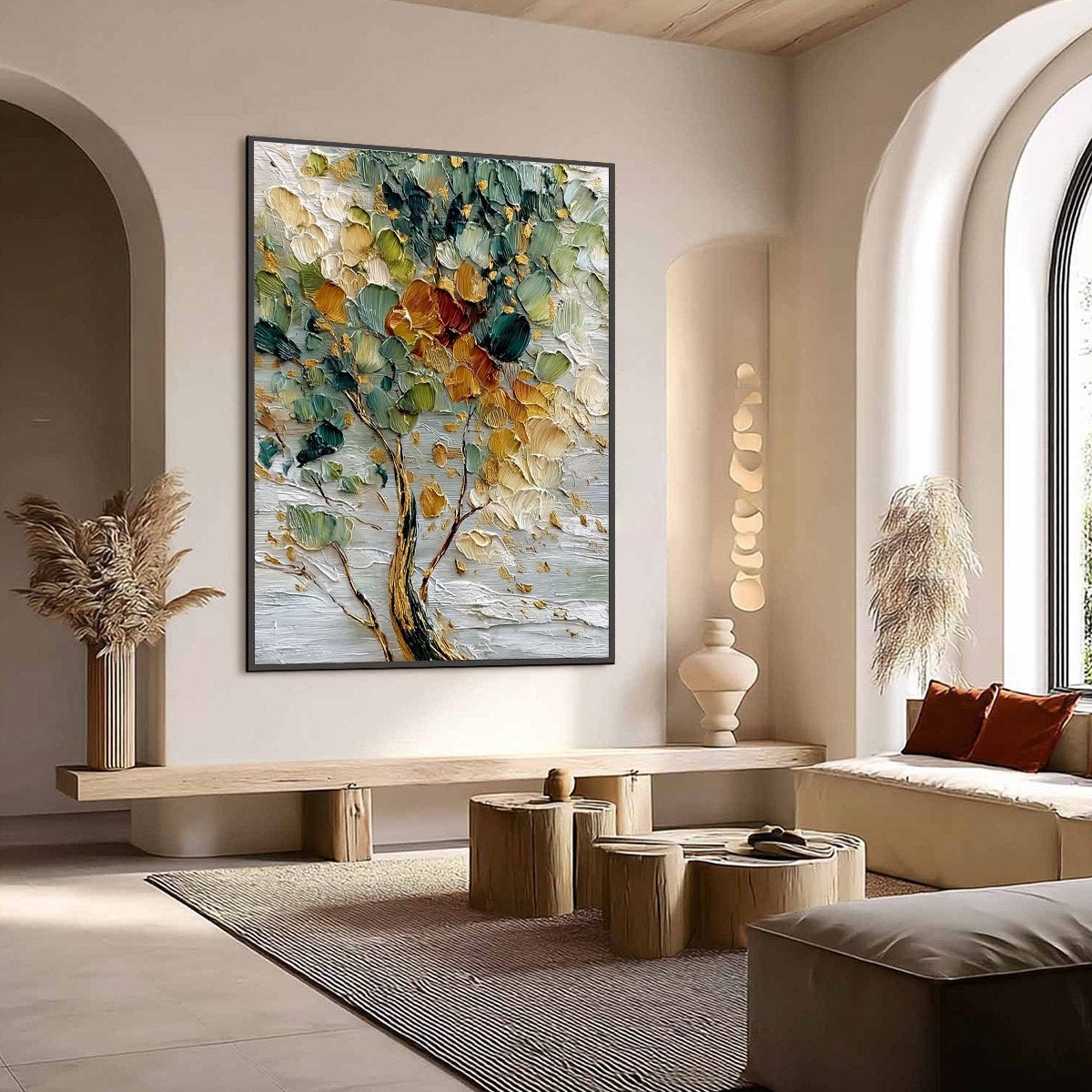 Emerald and Gold Tree Palette Knife Painting – Emerald Jewel Tree