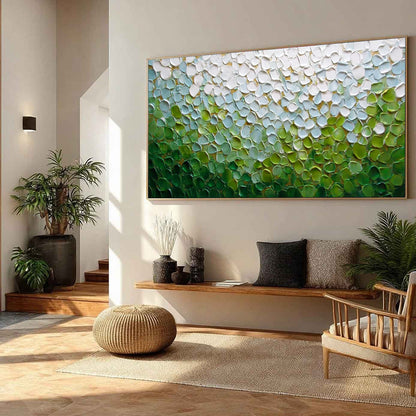 Emerald and Green Abstract Landscape Impasto Painting – Emerald Petals