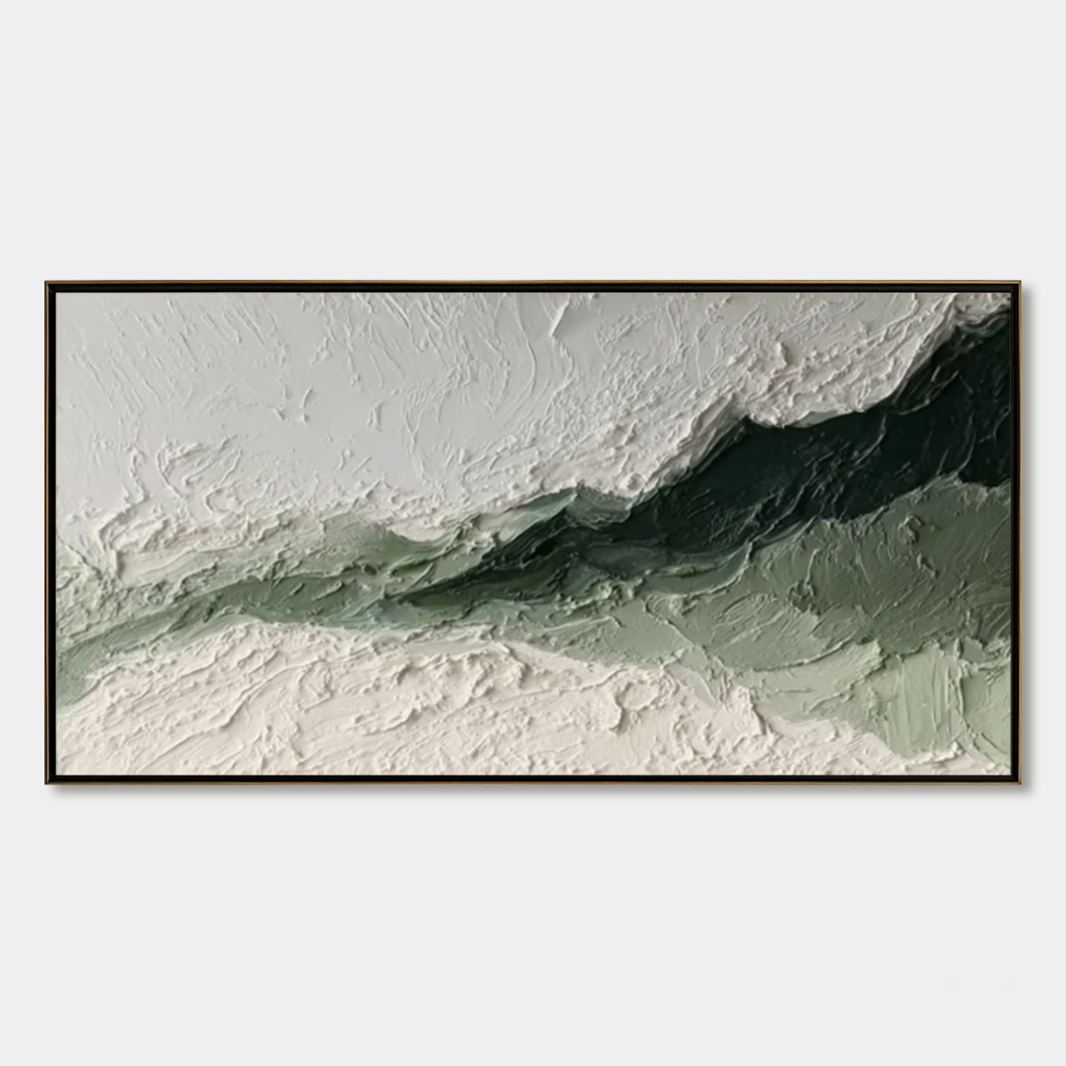 Emerald Ridge hand-painted white and emerald green textured coastal landscape painting rolled canvas option