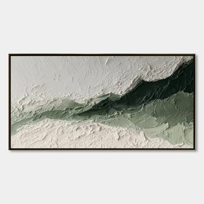 Emerald Ridge hand-painted white and emerald green textured coastal landscape painting rolled canvas option